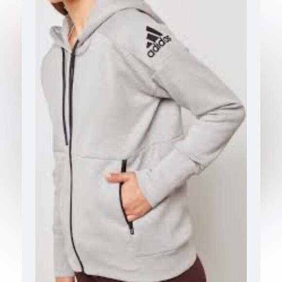 Adidas ID Stadium Full Zip Gray Hoodie Black Zip Comfortable Athletic Sweater - Picture 9 of 15